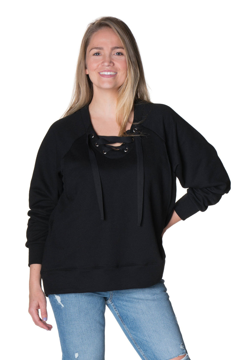 Front Lace Up Nursing Pullover Sweater Bun Maternity Nursing Apparel