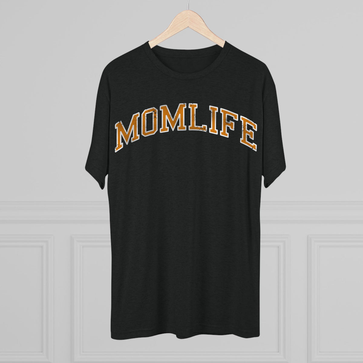 ORANGE and WHITE Football Mom Shirt printed mom life on front