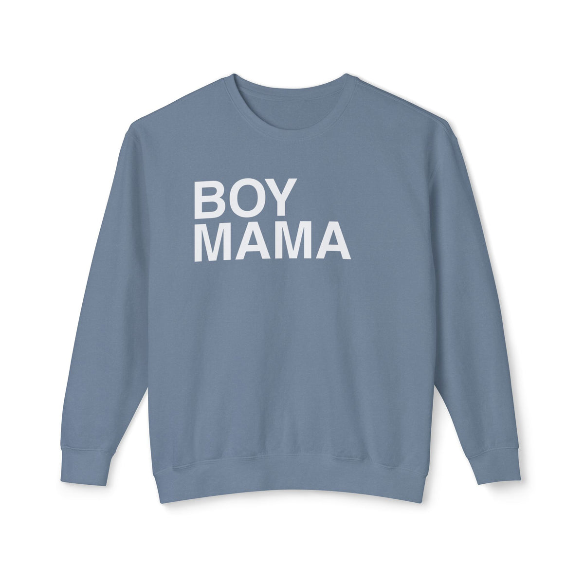 boy mom sweatshirt dusty blue color with boy mama print in white