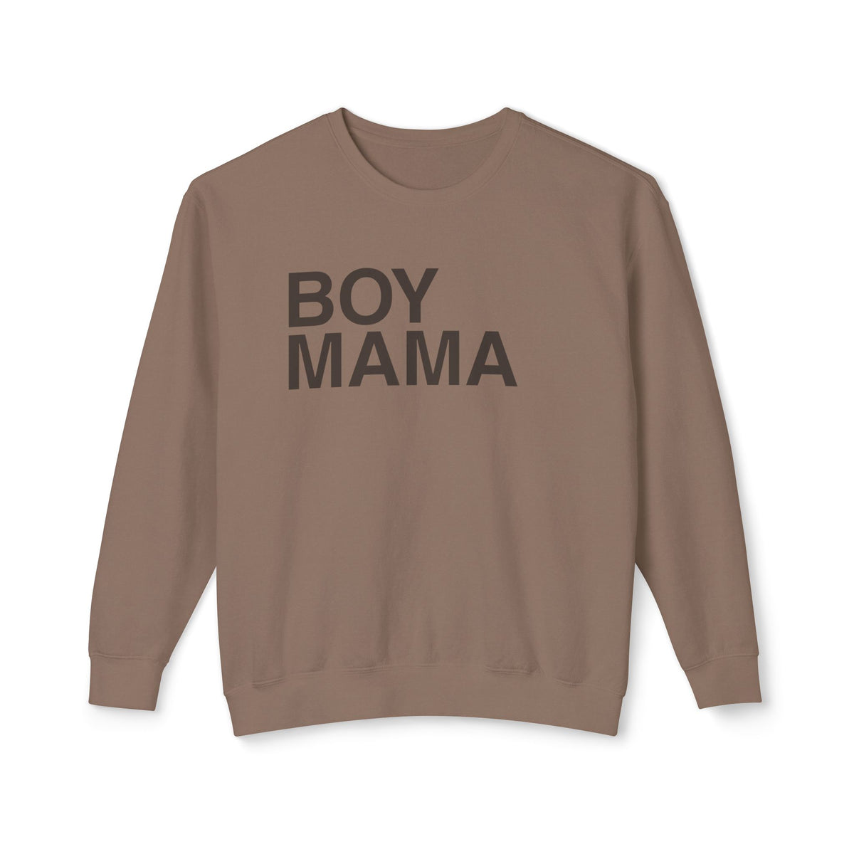boy mom sweatshirt taupe color with boy mama print in black