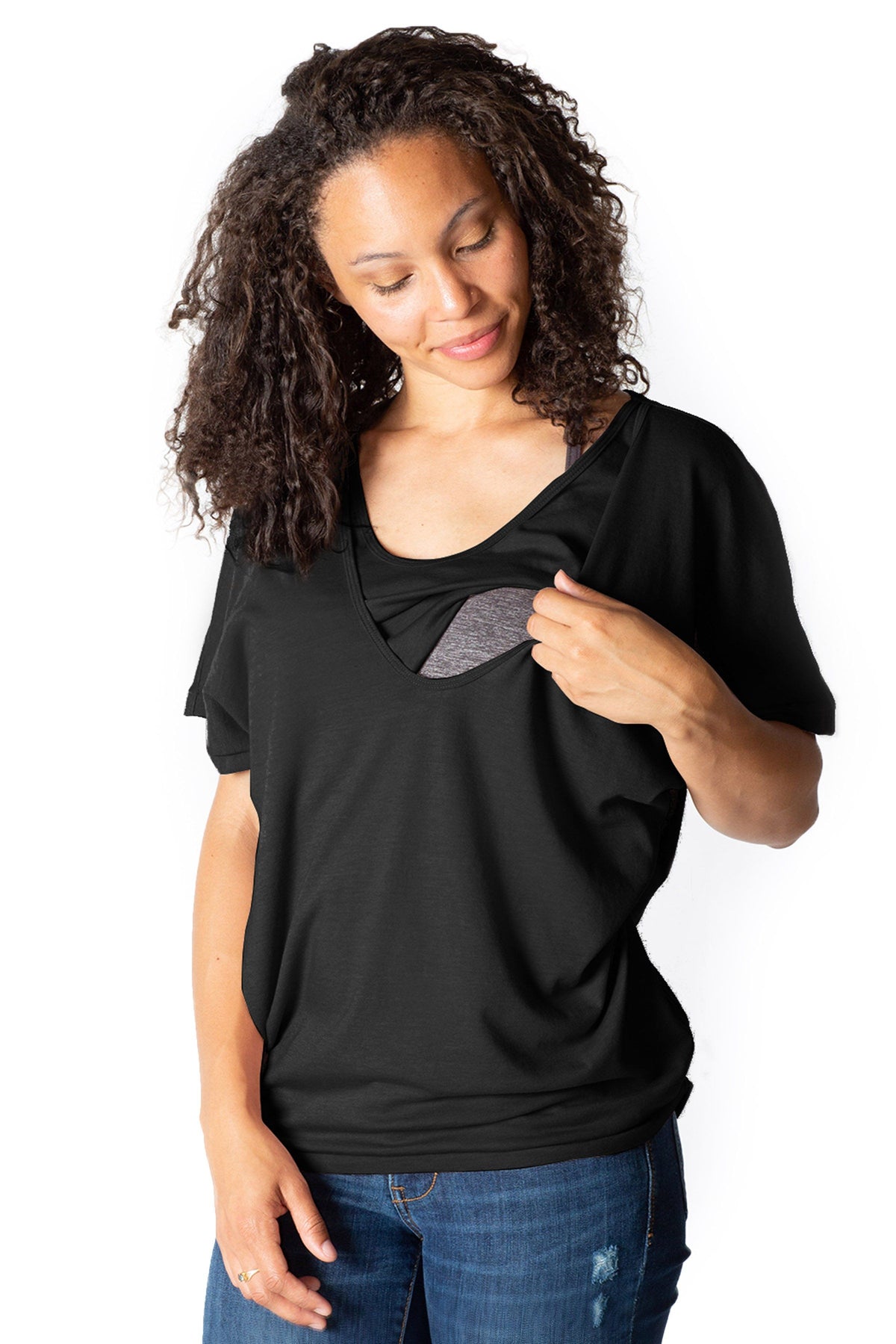 Feelin Free Circle nursing t shirt Bun Maternity Nursing Apparel small 2/4 black 