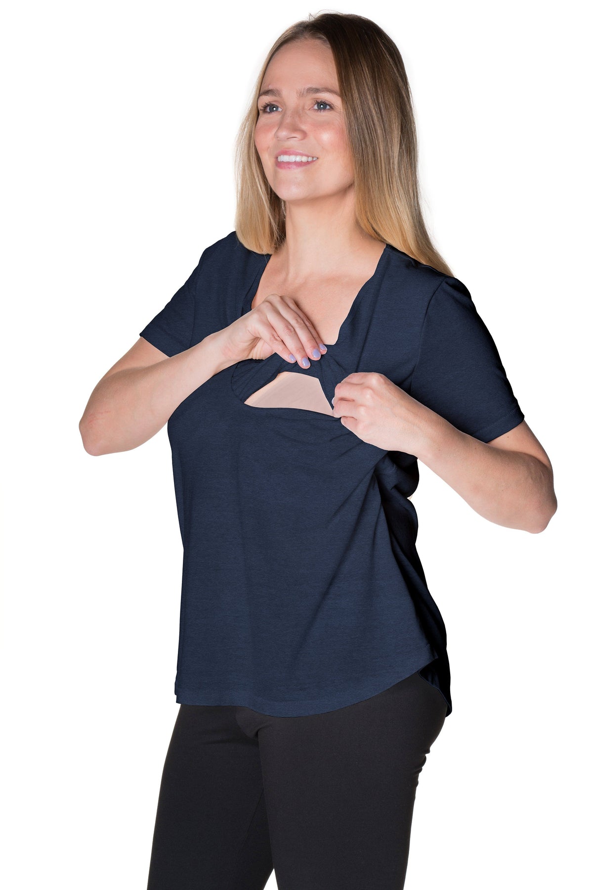 Classic Scoop Neck Tee Shirt - 2 Colors Bun Short Sleeve Tee Shirt Bun Maternity Nursing Apparel small 2/4 navy 