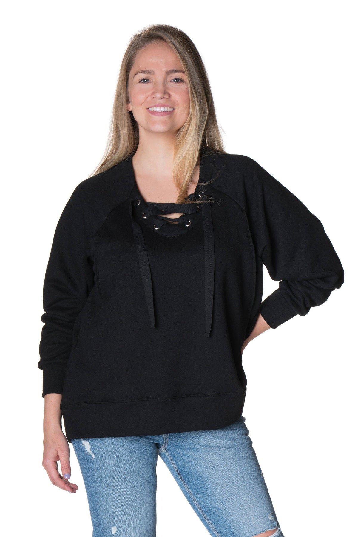 Front Lace Up Nursing Pullover Sweater Bun Maternity Nursing Apparel 