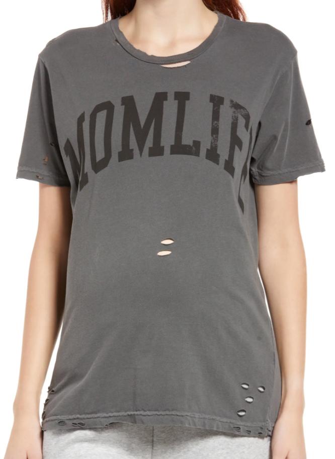 Momlife Destroyed Tee Shirt Tee Shirt Bun Maternity Nursing Apparel 